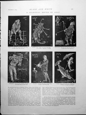 Alter Druck Himmlische Runde Golf Waage Skorpion Fische Pfarrgemeinderat 1894 19.