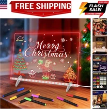 LED Note Board with 7 Colors - 13.8"x10" Acrylic Dry Erase Board with Light, ...