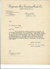 1923 VIRGINIA IRON COAL AND COKE CO ROANOKE VIRGINIA LETTERHEAD