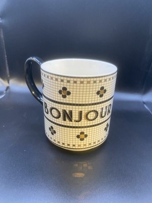 Anthropologie Bistro Tile BONJOUR Mug Cup Coffee Mosaic W/Glaze Skip. See Pics