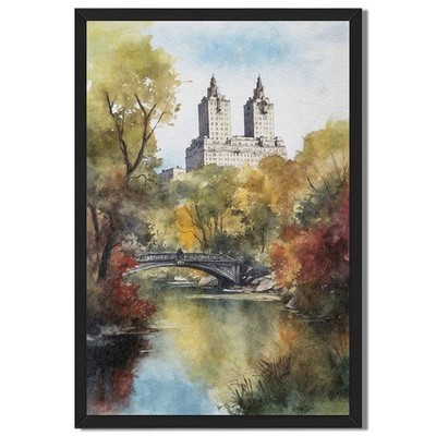 Autumn City Park Bridge Wall Art Canvas Oil Paintings Reproduction