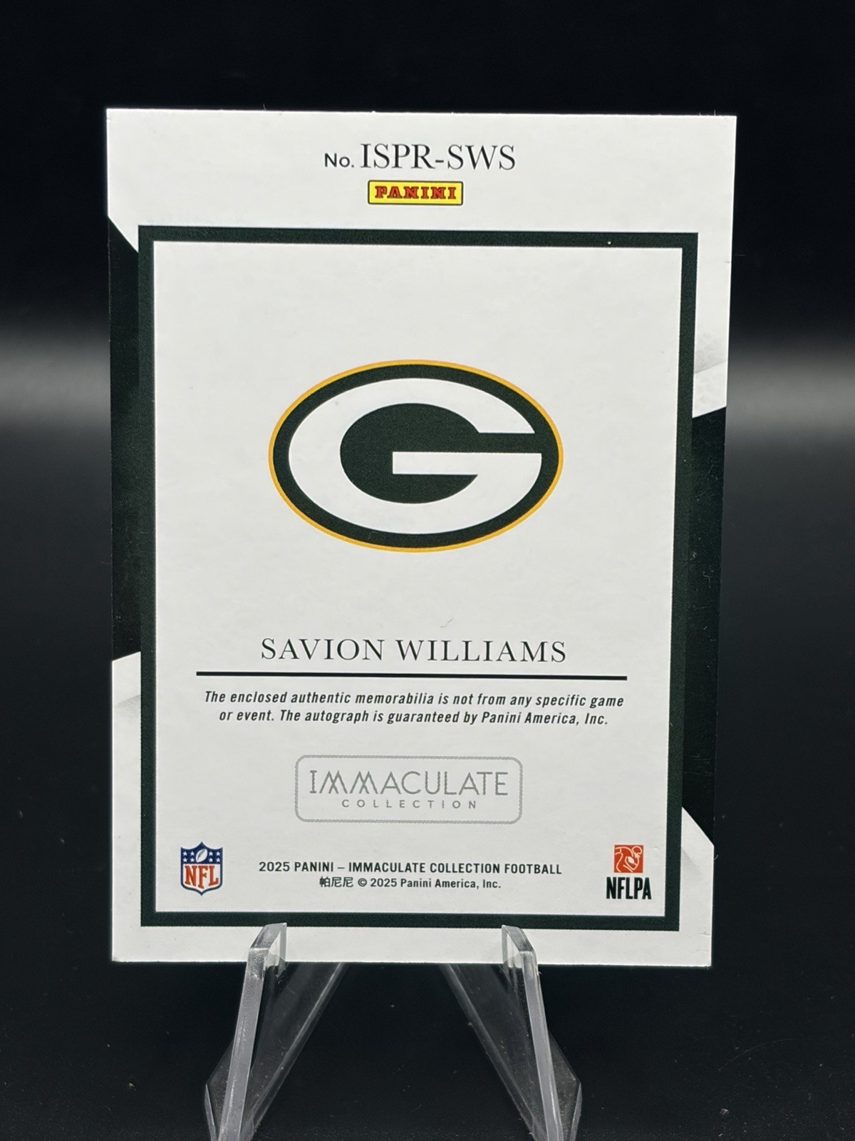 2025 Panini Immaculate Savion Williams RC Dual Patch Auto #’d 91/99 Green Bay view 2