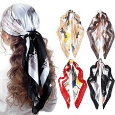 4 Pcs 35 Inch Satin Head Scarf for Women's Hair Square Bandanas Large Silk Sc...