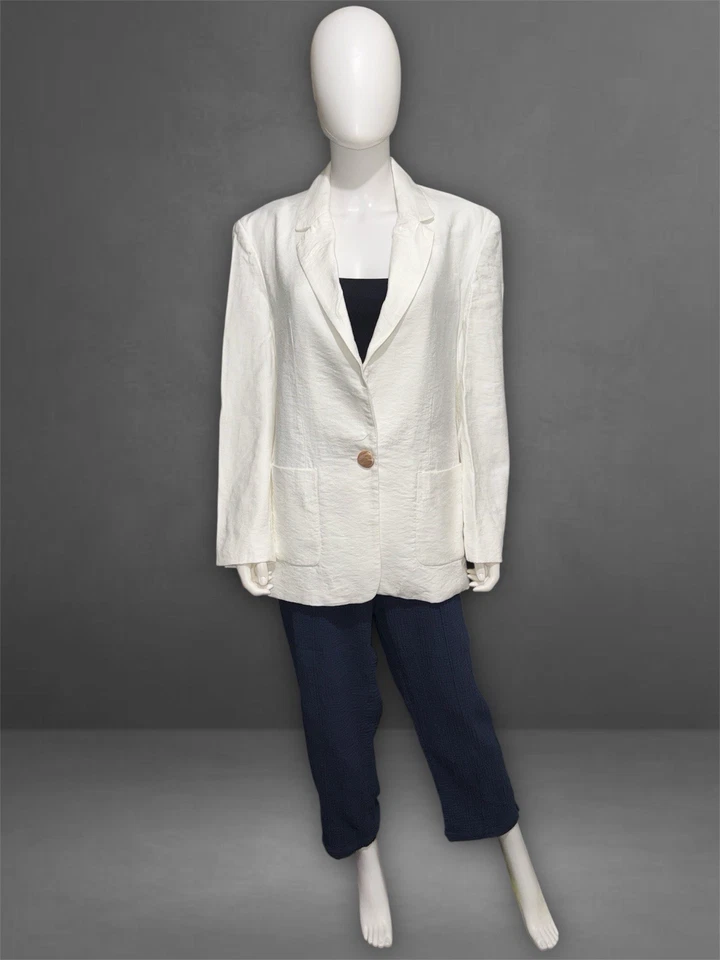 ZARA Women’s Ivory Long Sleeve Oversized Midi Blazer Jacket Size S - Image 4 of 4