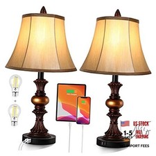 Touch Control Traditional Table Lamp Set of 2, Vintage Bedside Lamps Bronze