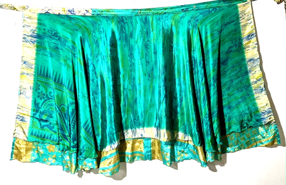 Incredible-art Vintage Silk Sari Magic Wrap Skirt Reversible Double Layer skirt, - Image 3 of 4