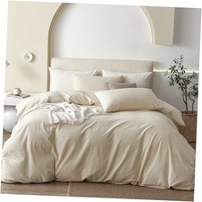 100 Washed Cotton Duvet Cover Queen 90"x90" Heathered Beige no Comforter