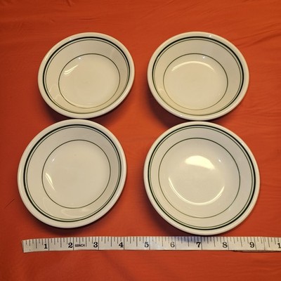 Homer Laughlin Vintage-4 Green & White Diner Desert/Salad Bowls Approx 4'' E.U.C.