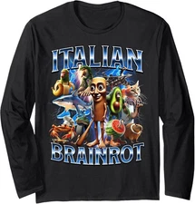 Funny Italian Brainrot Meme Collage Character Long Sleeve T-Shirt
