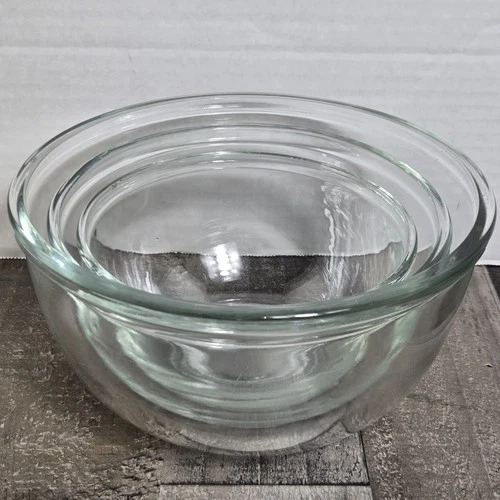 VTG Anchor Hocking Clear Set of 3 Nesting Ribbed Mixing Bowls 1, 1.5 & 2 Qt