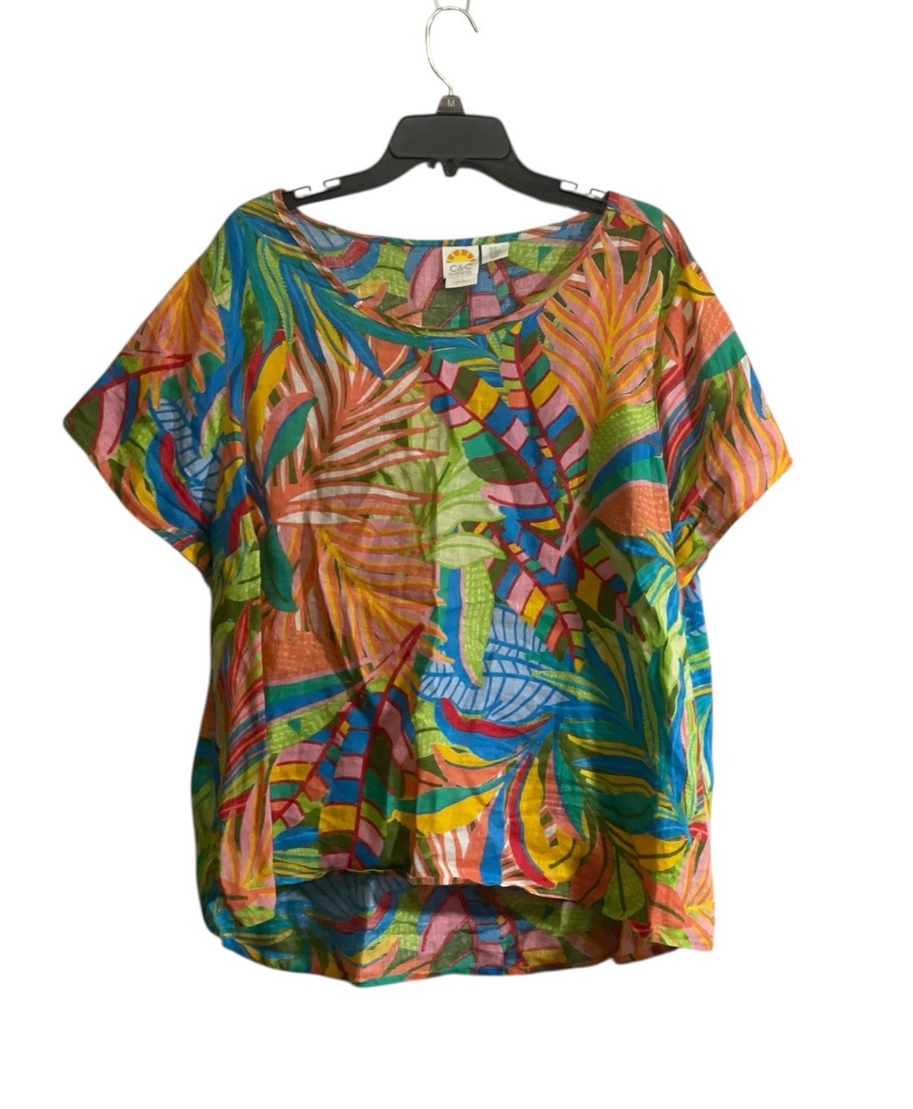 C&C California Linen Top 2XL Pullover Boxy Colorful Floral Tropical Resort