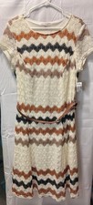 CS Lace Fit & Flare Dress Women’s Plus Size 18W Ivory Rust Black Belted