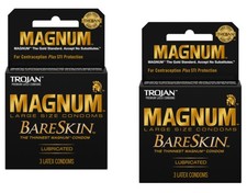 Trojan Magum Bareskin Large Size Condoms - 3 Count, Pack of 2