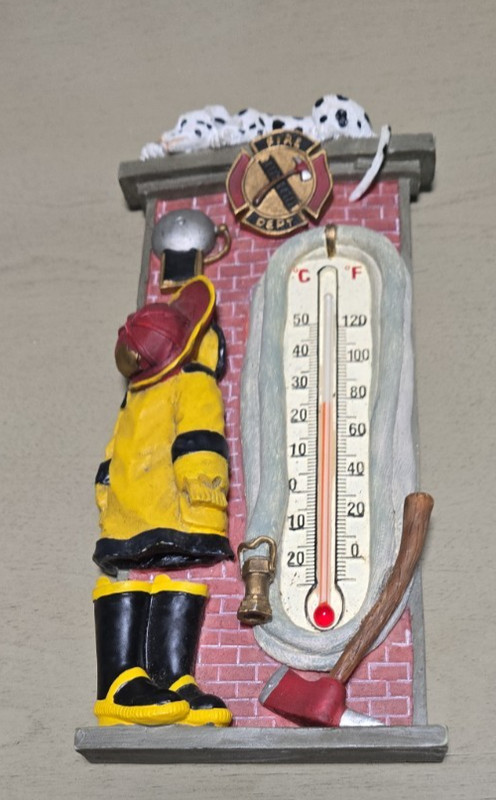 Vintage Spoontique Firefighter-Themed Indoor/Outdoor Thermometer 8.5" x 3"