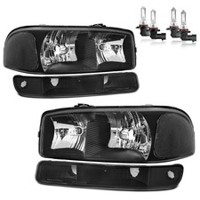 Pair Headlights with Bulbs for Sierra 1999-2007 Yukon 1999-2006 Black Housing