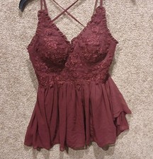 Azazie Purple Dress Size A8 Embroidered Maroon Red Bridesmaid