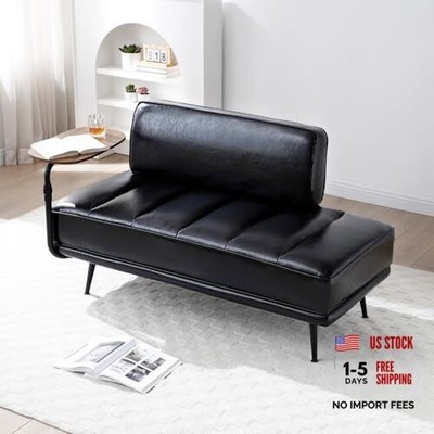 Upholstered Leather loveseat Sofa, 55'' Modern Bedroom Bench, Window Dark Black