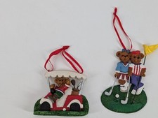 Kurt S Adler Golfing Bears, Riding Golf Cart Ornaments
