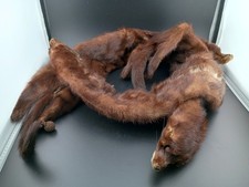 VINTAGE MINK FUR STOLE WRAP 3 PELTS FULL BODY SCARF CLIP CLOSURE Dark Brown 60s