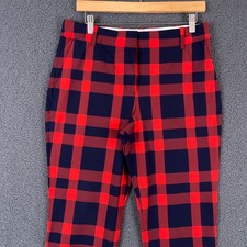 Tory Sport Plaid Straight Leg Trousers Red Navy Women Size 8