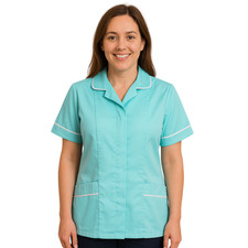 Women's Short Sleeve V Neck Button Tunic Top - Solid Color Blouse With Pockets (Green, XXL)