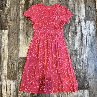 L.L. Bean Women s Pink Polka Dot Midi Dress - Size Small - Soft + Comfy