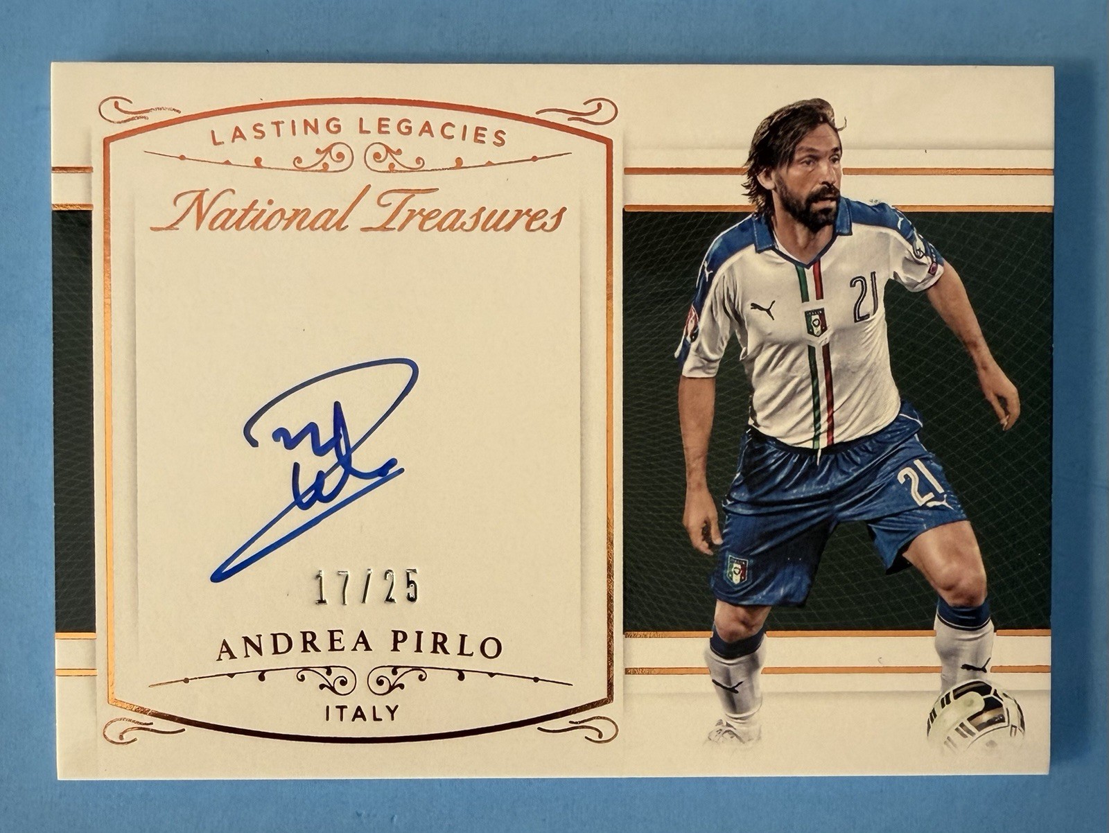 2018 Panini National Treasures Lasting Legacies Andrea Pirlo On Card Auto /25 SP view 1