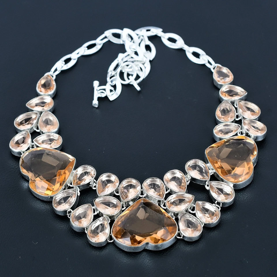 Collar de joyería de plata de ley 925 hecho a mano de piedras preciosas de morganita 18" VJ 059 Foto 2 de 4