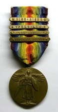 VINTAGE WW I Victory Medal with 4 Battle Bars