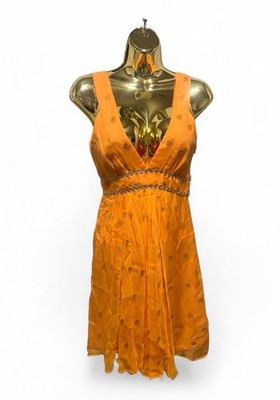 Milly Silk V-neck Goddess Mini Dress Trim Gold Detail Size 2