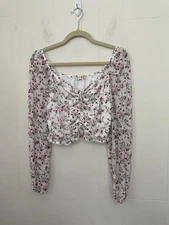 Altar’d State Floral Crop Top Size L Sheer Sleeves Coquette Girly Romantic 