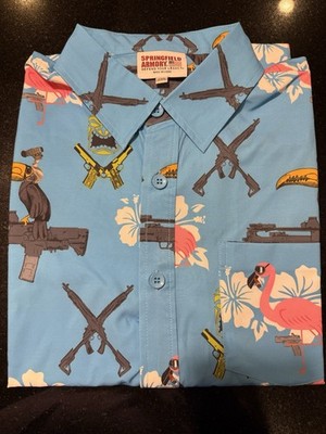 Springfield Armory 2022 Men's Hawaiian Shirt 2XL Blue Flamingo Graphic Print
