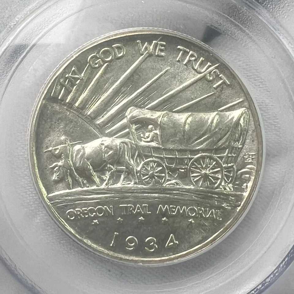 1934-D Oregon Trail Memorial Silver Commemorative 50c Half Dollar PCGS MS65 - Image 4 of 4
