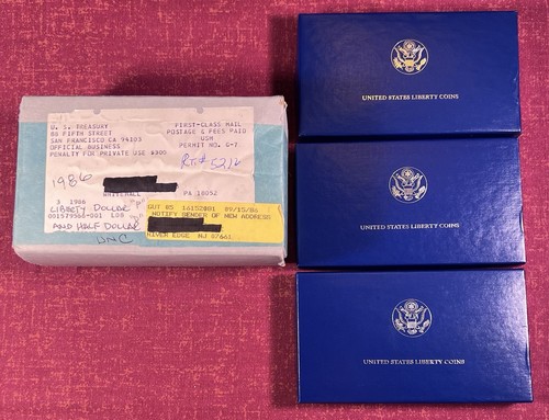 3 - 1986 LIBERTY COINS U.S MINT 2 COIN SET PRESENTATION BOXES  & COA - NO COINS