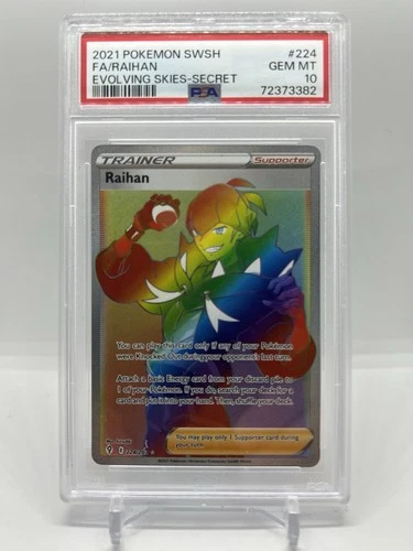 Raihan (Secret) 224/203 SWSH07: Evolving Skies Holo Rainbow Rare PSA 10 Gem Mint