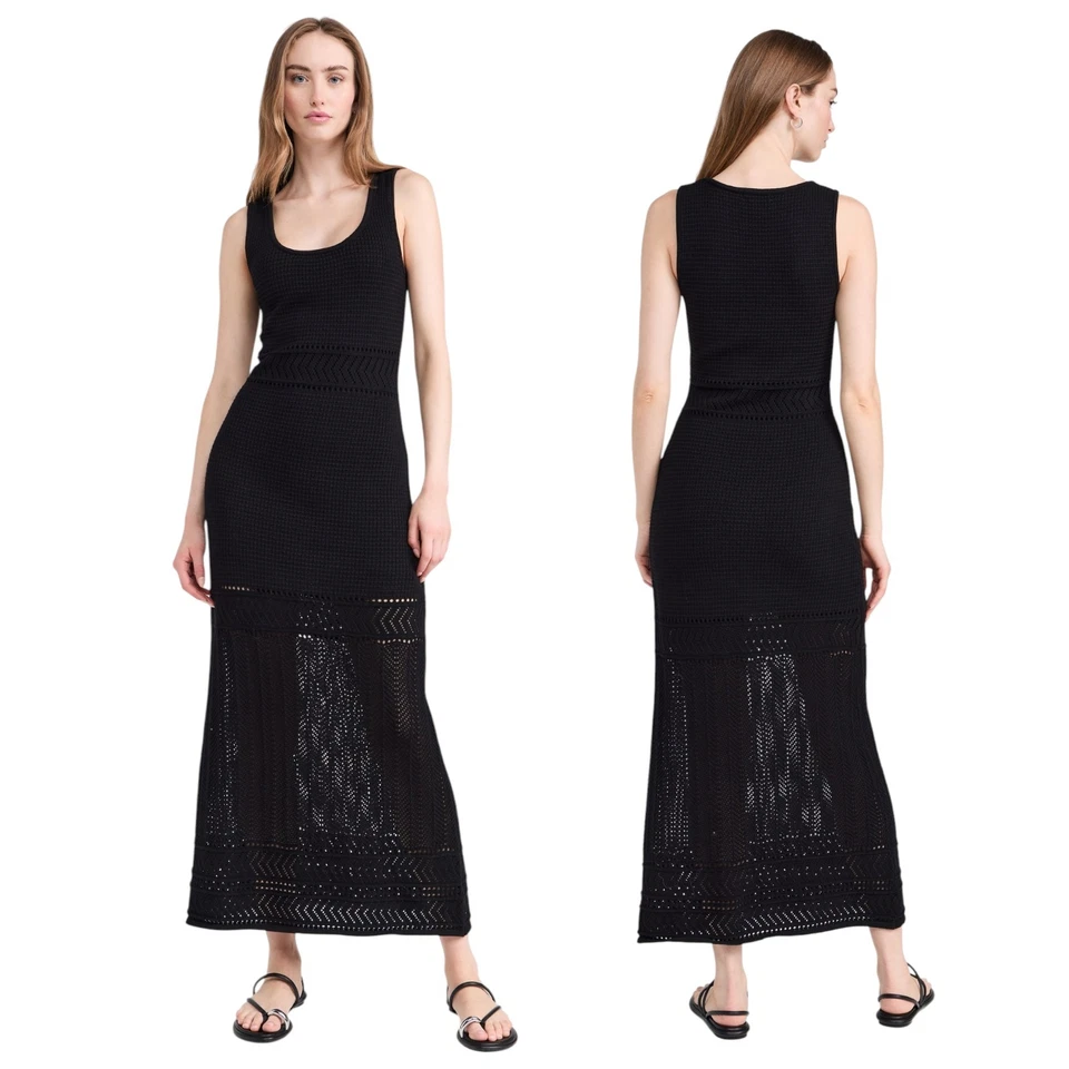 Maxi Vestido Z Supply Tarelle Mujer Mediano Negro Crochet Acanalado Chevron Foto 3 de 4