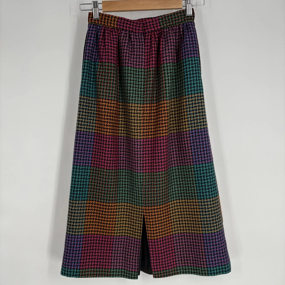 Falda De Colección Richard Evans Para Mujer 4 Lana Cuadros Pata de Gallo Hecha en EE. UU. 90s Foto 3 de 4