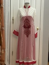 Pakistani Indian Ethnic embroidered, red white polkadot dress embellished Beaded
