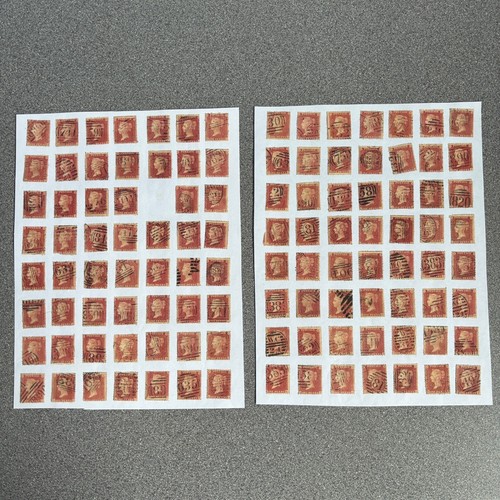 1d One Penny Red Stars Selection x111 hinged on paper in varied used condition