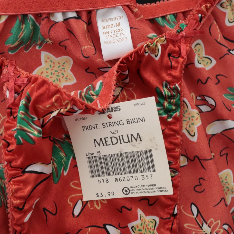 NUEVO Sears VERDADERO DE COLECCIÓN 90s X-Mas Poliéster Satinado Tanga Bikini Panty MEDIANO Foto 4 de 4