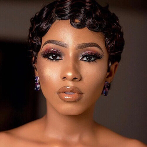 Short Pixie Cut Finger Wave 100% Human Hair Wigs for Women Lace Front Wig L Part - Picture 10 of 17