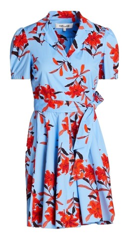 DIANE VON FURSTENBERG-Fleurette Silk Chiffon Dress-Fleck Blue-Short Caftan-Sz  0 | eBay
