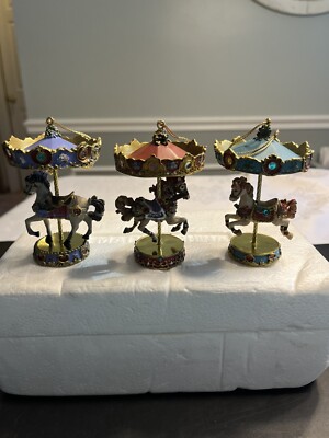 Bradford Edition Horse Carousels for All Seasons Ornaments 3pc NIB COA