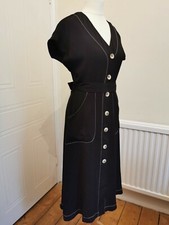 BNWT Atmosphere black 40s style, button tea dress 50s pinup POCKETS! - UK 8 S