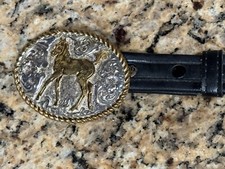 Western belt,Hand Tooled ,Silver Horse Buckle,Silver decor, Youth 22, total 28