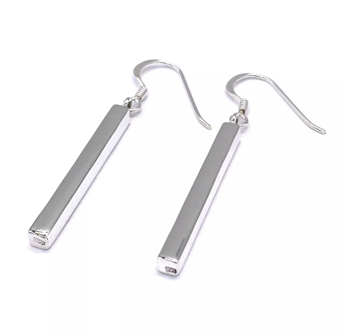 925 Sterling Silver Square Rectangular Long Bar Drop Dangle Earrings