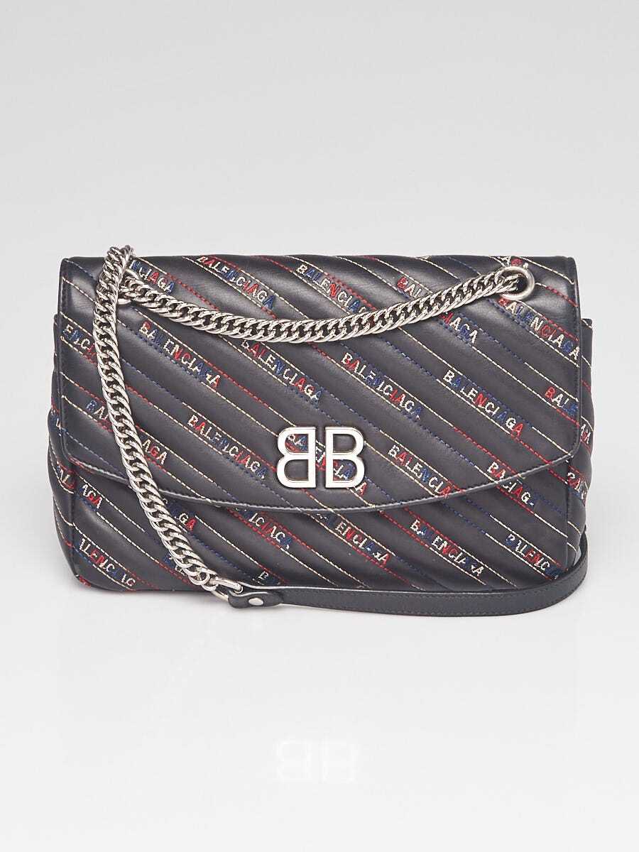 BALENCIAGA BBロゴ　ハンドバック Balenciaga Black/Multicolor Embroidered Leather BB Round Medium
