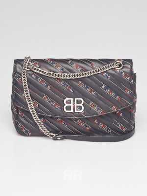 Balenciaga Black/Multicolor Embroidered Leather BB Round Medium