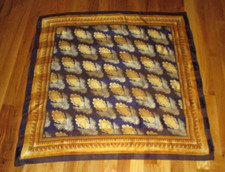 Anne Klein Purple Blue Gold Baroque Floral 100 Silk Square Scarf 35"