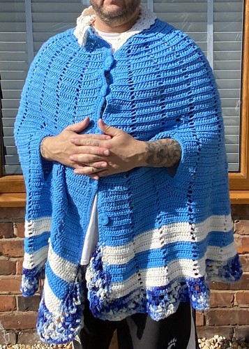 Vintage gehäkelte Decke Kleid Jacke blau weiß handgefertigt Vintage Knopfleiste durch